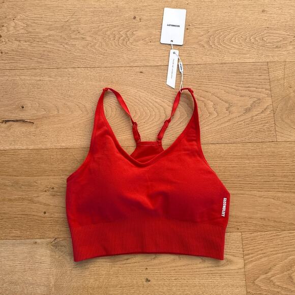 Second Left - Premium Seamless Strappy Crop Top in Reddish Orange - Picture 1 of 4